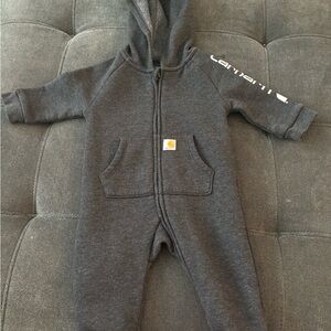 Carhartt infant Charcoal Hooded One-Piece Zipper Romper